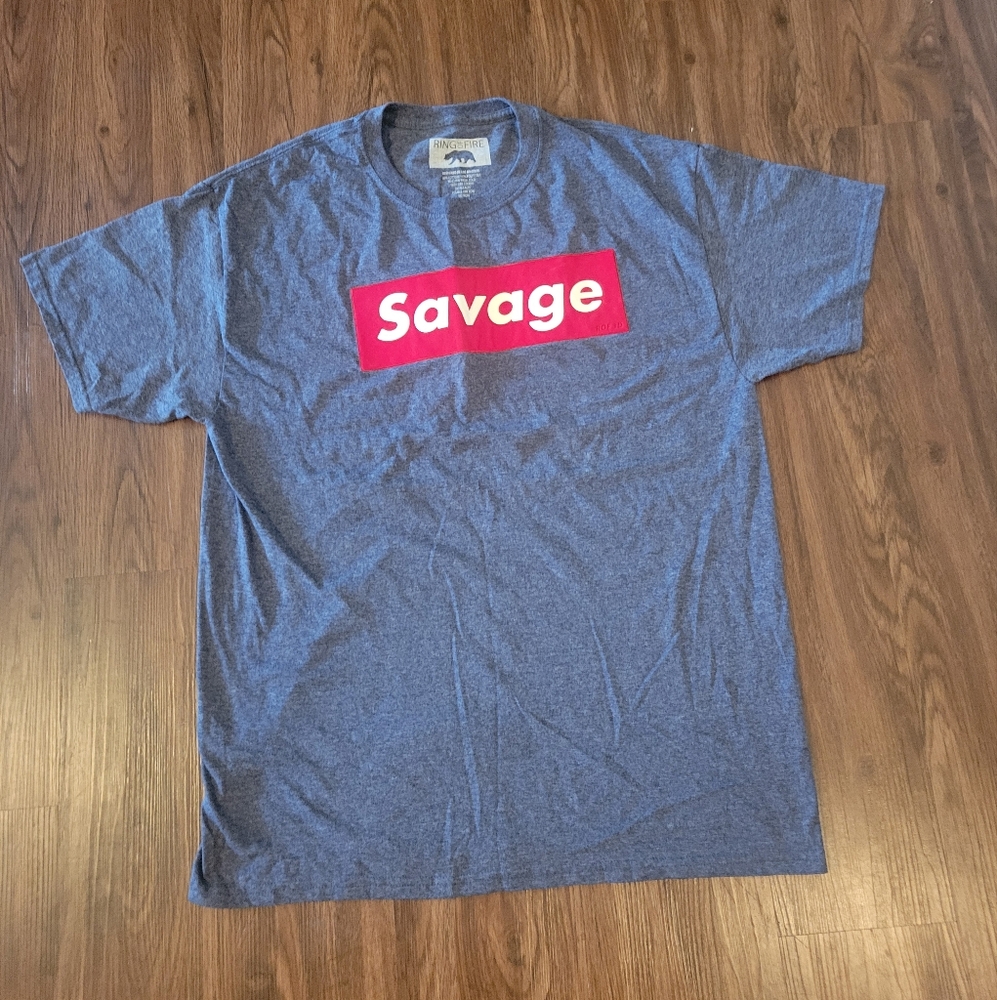 Ring of Fire Men's Grey Savage Graphic Short Leeve  T-Shirt Size L
